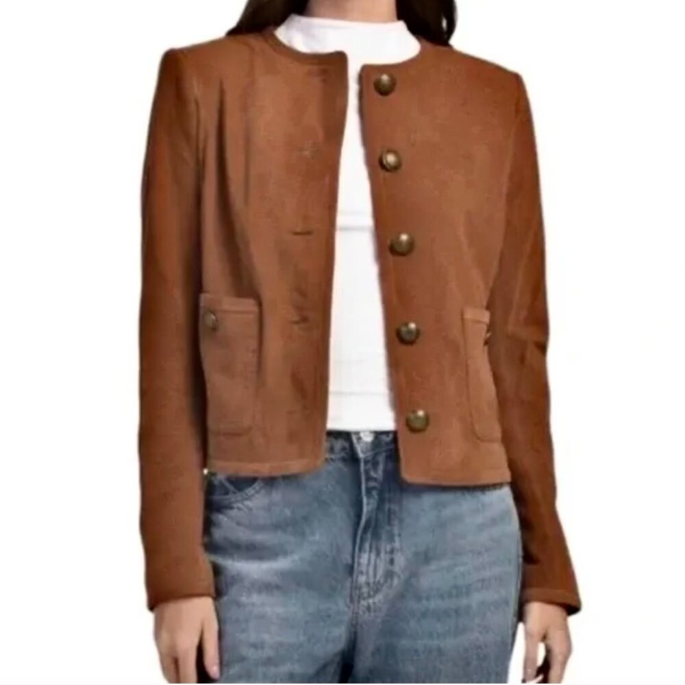 Elie Tahari Suede Jacket in Amber Women's Size S Military Style Coat NEW
